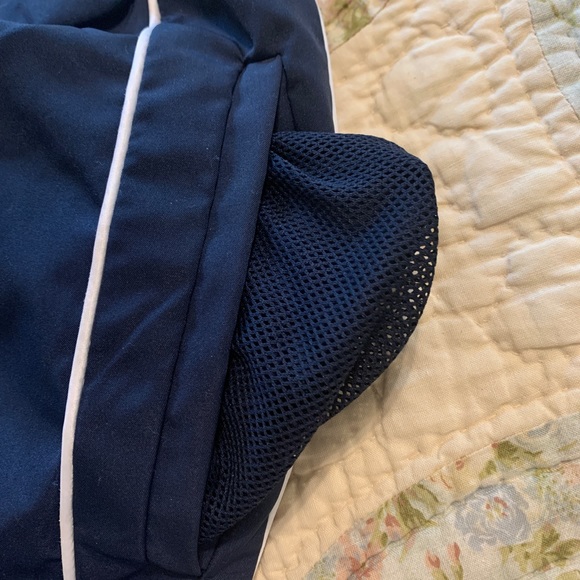 Track pants with white piping, slick material - Picture 5 of 7